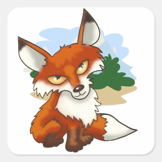 Schöner Cartoon Red Fox Quadratischer Aufkleber (Vorderseite)