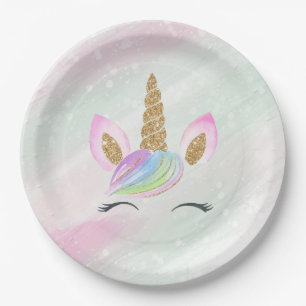 Schöner Cartoon Unicorn W/ Rainbow Pappteller