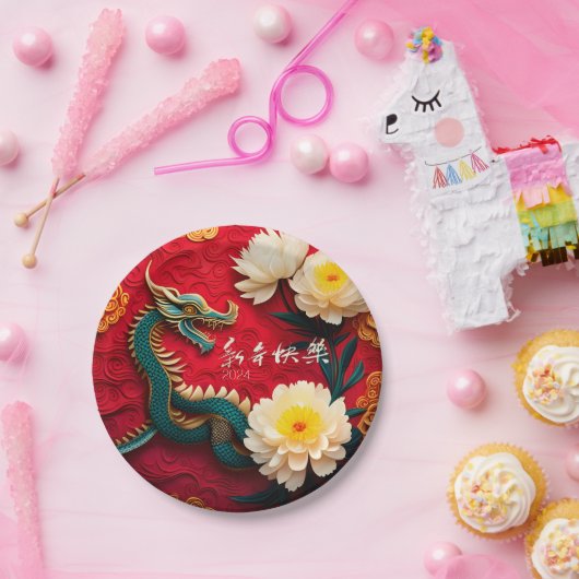 Schöner chinesischer Drache Neujahr 2024 PPRP2 Pappteller (Party)
