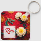 Schöner chinesischer Drache Neujahr Monogram SqK2 Schlüsselanhänger (Rückseite)