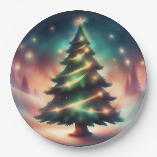 Schöner Christbaum im Winterwald Pappteller (Vorderseite)