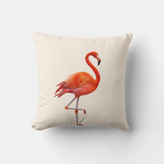 Schöner Coral Pink Flamingo auf Light Sand Beige Kissen (Vorderseite)