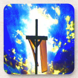 Schöner Cross Blue und gelber Himmel Getränkeuntersetzer