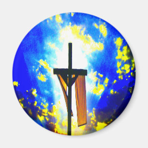 Schöner Cross Blue und gelber Himmel Magnet