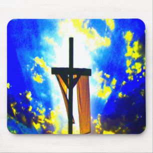 Schöner Cross Blue und gelber Himmel Mousepad