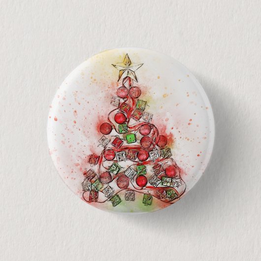 Schöner, dekorierter Weihnachtsbaum Button (Vorderseite)
