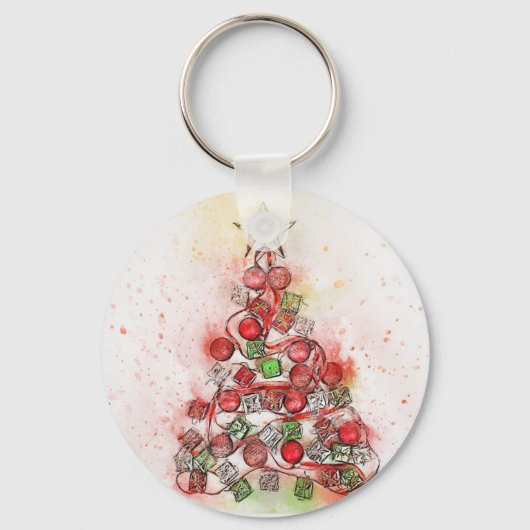 Schöner, dekorierter Weihnachtsbaum Schlüsselanhänger (Vorderseite)