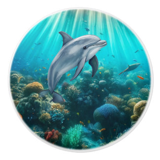Schöner Delphin-Türknauf - Keramik Keramikknauf