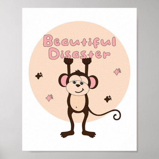 Schöner Desaster Kawaii Funny Monkey Pink Brown Poster (Vorne)