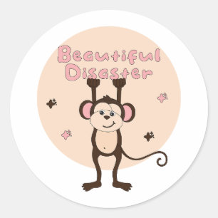 Schöner Desaster Kawaii Funny Monkey Pink Brown Runder Aufkleber