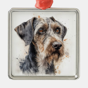 SCHÖNER DEUTSCHER DRAHTHAARIGER ZEIGERHUND ORNAMENT AUS METALL