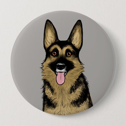 Schöner Deutscher Schäferhund Cartoon Haustier Kun Button (Vorderseite)