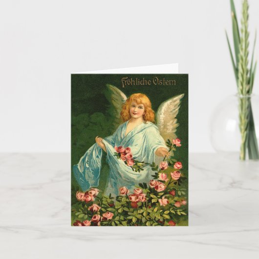 Schöner deutscher Vintager Ostern-Engel Feiertagskarte (Vorderseite)