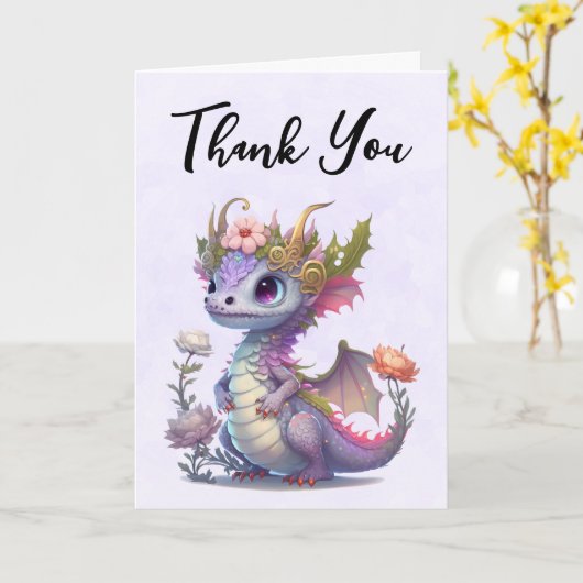 Schöner Drache mit eleganter Krone Danke Karte (Gelbe Blume)