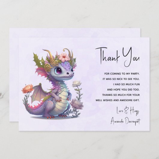 Schöner Drache mit eleganter Krone Dankeskarte (Vorne/Hinten)