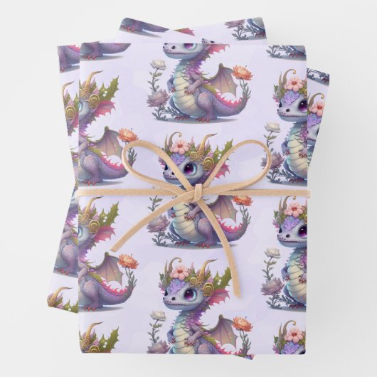 Schöner Drache mit Eleganter Krone Gemustert Geschenkpapier Set (Beispiel)