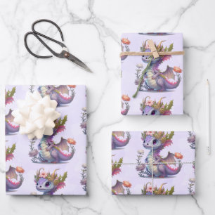 Schöner Drache mit Eleganter Krone Gemustert Geschenkpapier Set