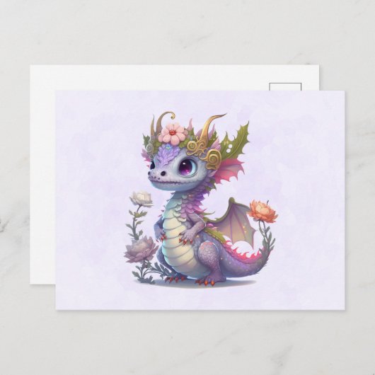 Schöner Drache mit eleganter Krone Postkarte (Vorne/Hinten)