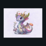 Schöner Drache mit eleganter Krone Postkarte<br><div class="desc">Postkarte mit einer Illustration eines mythischen Drachens. Lila und blaue Waage. Eine geblümte Goldkrone mit Hörnern schmückt den Kopf. Magisch,  lustig und freundlich.</div>