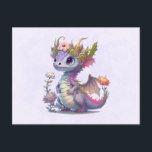 Schöner Drache mit eleganter Krone Postkarte<br><div class="desc">Postkarte mit einer Illustration eines mythischen Drachens. Lila und blaue Waage. Eine geblümte Goldkrone mit Hörnern schmückt den Kopf. Magisch, lustig und freundlich.</div>