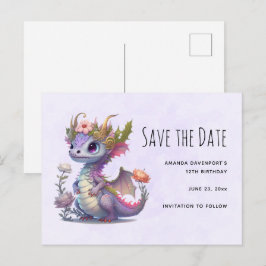 Schöner Drache mit eleganter Krone Save the Date Einladungspostkarte