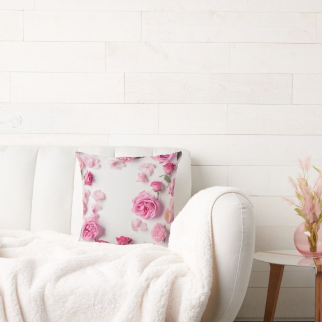 schöner Druck mit zarten rosa Blume Rose Kissen (Liege)
