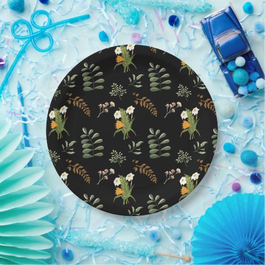 Schöner, dunkelmoody, botanischer Druck Pappteller (Party)