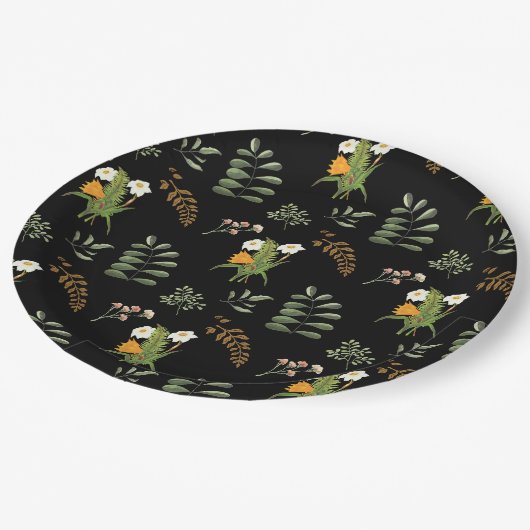 Schöner, dunkelmoody, botanischer Druck Pappteller (Schrägansicht)