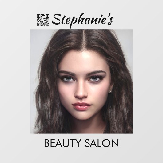 Schöner dunkler Friseur Schönheitssalon mit QR-Cod Fensteraufkleber (Blatt)