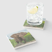 Schöner Elefant im Gras spielen Steinuntersetzer (Seitenansicht)