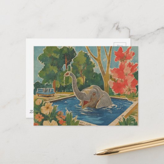 Schöner Elefant im Pool Postkarte (Vorderseite/Rückseite Beispiel)