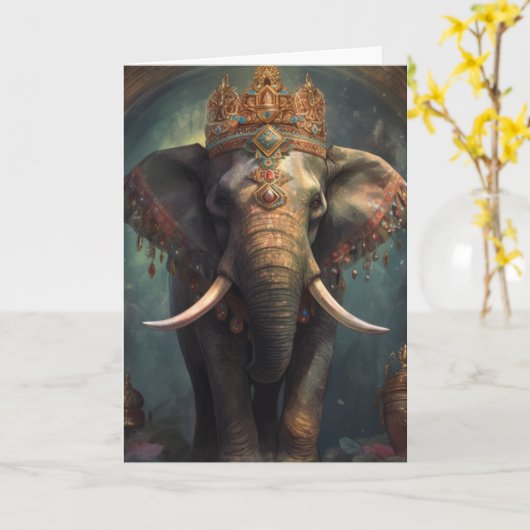 Schöner Elefant in einem Kronengebirge jedes Anlas Karte (Gelbe Blume)