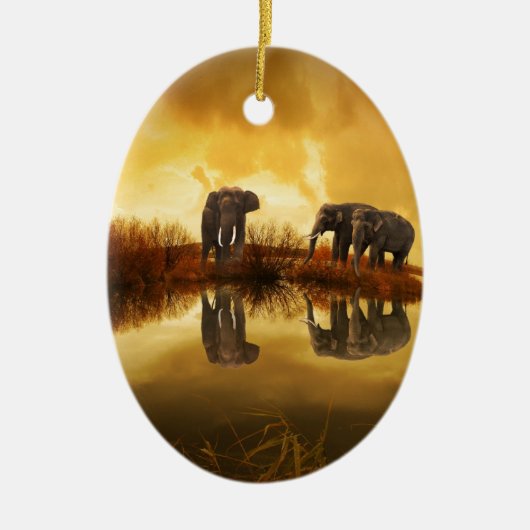 schöner Elefant Thailand-Sonnenuntergang Keramikornament (Vorne)
