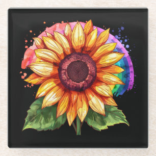 schöner eleganter Druck mit Sonnenblume Glasuntersetzer