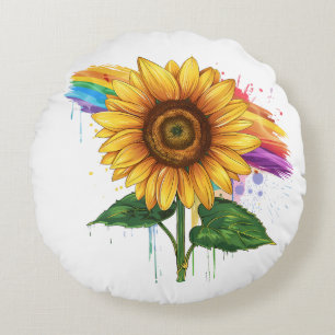 schöner eleganter Druck mit Sonnenblume Rundes Kissen