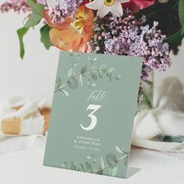 Schöner, eleganter eucalyptus foliage Hochzeitstis Sockelschild