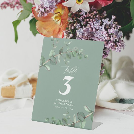 Schöner, eleganter eucalyptus foliage Hochzeitstis Sockelschild