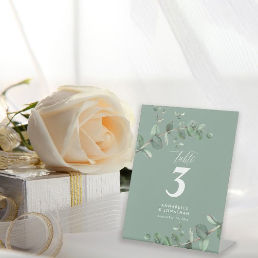 Schöner, eleganter eucalyptus foliage Hochzeitstis Sockelschild
