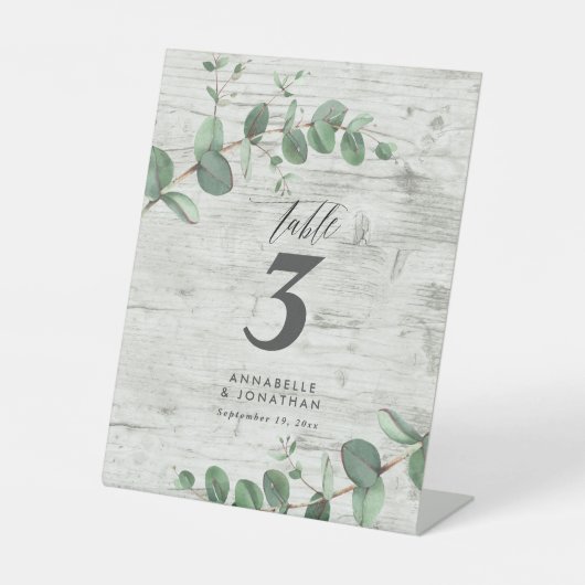 Schöner, eleganter eucalyptus foliage Hochzeitstis Sockelschild (Vorderseite)