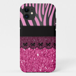 Schöner eleganter girly Zebraspitze-Glitter iPhone 11 Hülle
