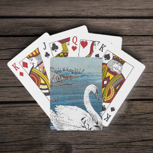Schöner eleganter weißer Schwan schwimmt im See Spielkarten