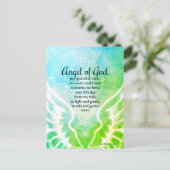 Schöner Engel Gottes Gebet Bright Green Blue Postkarte (Stehend Vorderseite)