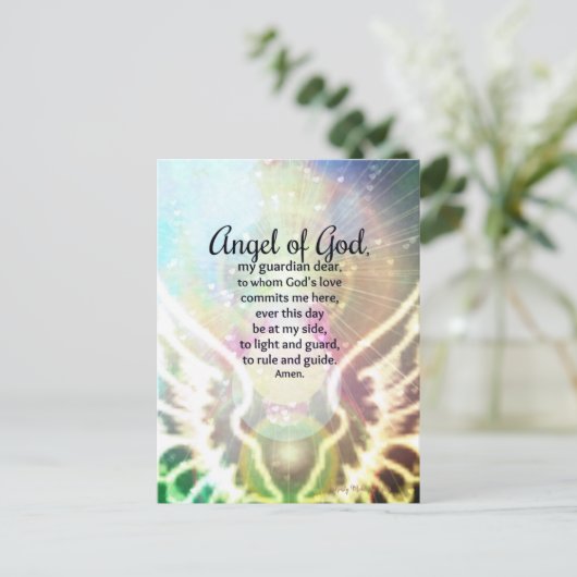 Schöner Engel Gottes Gebet Wings Green Blue Postkarte (Stehend Vorderseite)