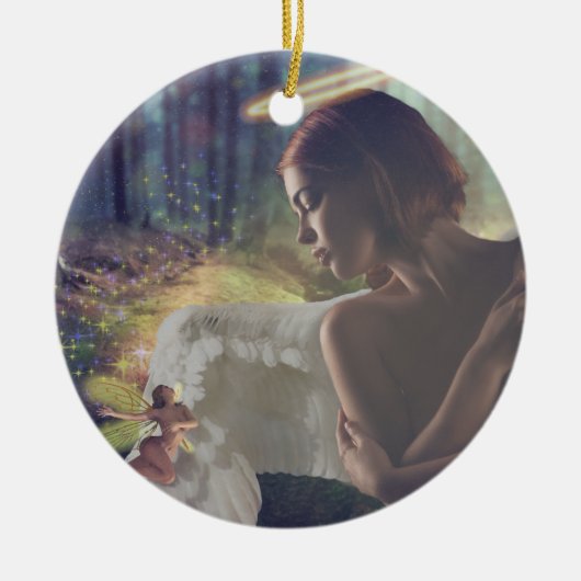 Schöner Engel mit Faiasy Fantasy Art Keramik Ornament (Vorne)