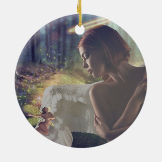 Schöner Engel mit Faiasy Fantasy Art Keramik Ornament (Hinten)