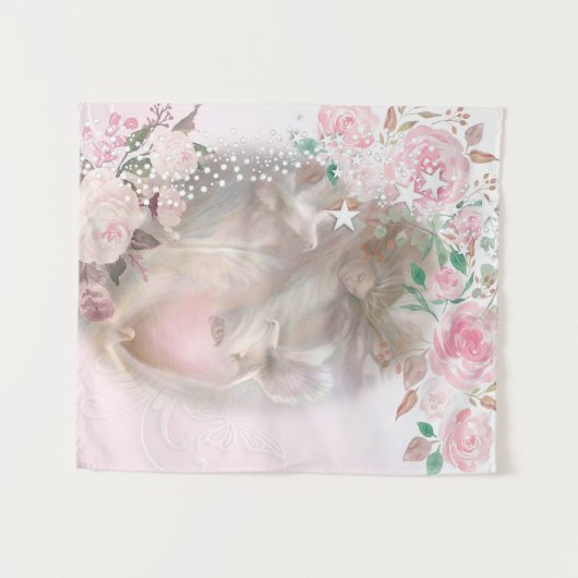 Schöner Engel mit Tauben und Rosen Wandteppich (Vorderseite (Horizontal))