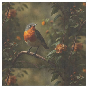 Schöner englischer Robin in einem Garten Stoff
