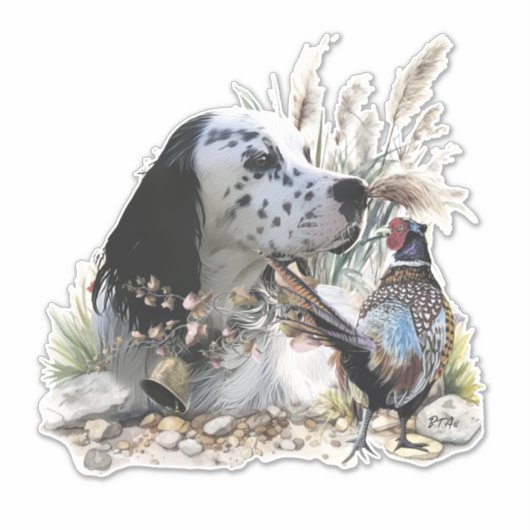 Schöner englischer Setter mit Pheasant , Kunst Aufkleber (Vorderseite)