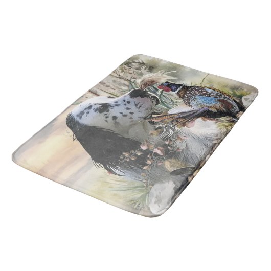 Schöner englischer Setter mit Pheasant , Kunst Badematte (Schrägansicht)