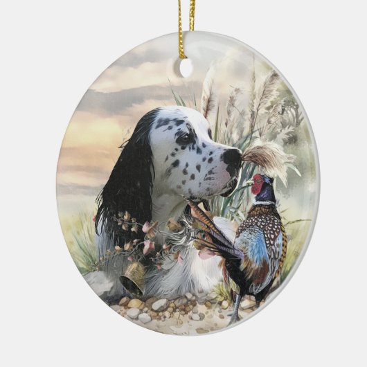 Schöner englischer Setter mit Pheasant , Kunst Keramik Ornament (Links)